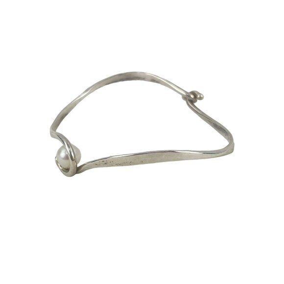 Pearl Curl Argentium Silver Tommy K Designs Hand Forged Curling Bracelet with 7. - Picture 5 of 11